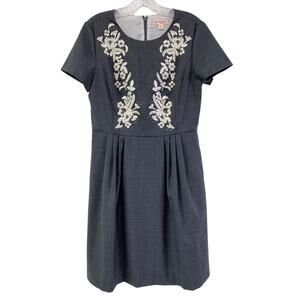 Brooks Bros Red Fleece Wool Blend Floral Embroidered Beads Pleated Shift Dress 8